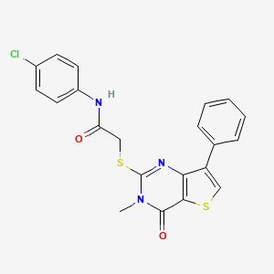 molecular formula C21H16ClN3O2S2 B3076469 N-(4-chlorophenyl)-2-({3-methyl-4-oxo-7-phenyl-3H,4H-thieno[3,2-d]pyrimidin-2-yl}sulfanyl)acetamide CAS No. 1040633-95-1
