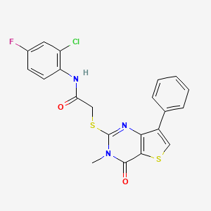 molecular formula C21H15ClFN3O2S2 B3076488 N-(2-chloro-4-fluorophenyl)-2-({3-methyl-4-oxo-7-phenyl-3H,4H-thieno[3,2-d]pyrimidin-2-yl}sulfanyl)acetamide CAS No. 1040634-16-9