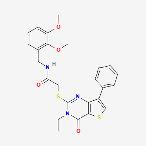 molecular formula C25H25N3O4S2 B3076511 N-[(2,3-dimethoxyphenyl)methyl]-2-({3-ethyl-4-oxo-7-phenyl-3H,4H-thieno[3,2-d]pyrimidin-2-yl}sulfanyl)acetamide CAS No. 1040635-57-1