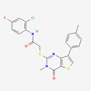molecular formula C22H17ClFN3O2S2 B3076542 N-(2-chloro-4-fluorophenyl)-2-((3-methyl-4-oxo-7-(p-tolyl)-3,4-dihydrothieno[3,2-d]pyrimidin-2-yl)thio)acetamide CAS No. 1040649-35-1