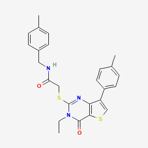 molecular formula C25H25N3O2S2 B3076543 2-{[3-ethyl-7-(4-methylphenyl)-4-oxo-3H,4H-thieno[3,2-d]pyrimidin-2-yl]sulfanyl}-N-[(4-methylphenyl)methyl]acetamide CAS No. 1040649-67-9