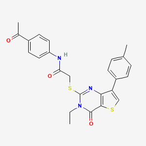 molecular formula C25H23N3O3S2 B3076547 N-(4-acetylphenyl)-2-((3-ethyl-4-oxo-7-(p-tolyl)-3,4-dihydrothieno[3,2-d]pyrimidin-2-yl)thio)acetamide CAS No. 1040651-16-8