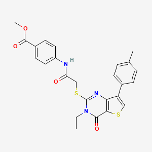molecular formula C25H23N3O4S2 B3076555 methyl 4-(2-{[3-ethyl-7-(4-methylphenyl)-4-oxo-3H,4H-thieno[3,2-d]pyrimidin-2-yl]sulfanyl}acetamido)benzoate CAS No. 1040651-52-2