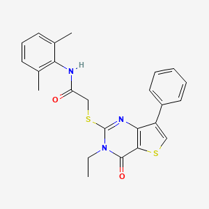 molecular formula C24H23N3O2S2 B3076566 N-(2,6-dimethylphenyl)-2-({3-ethyl-4-oxo-7-phenyl-3H,4H-thieno[3,2-d]pyrimidin-2-yl}sulfanyl)acetamide CAS No. 1040660-05-6