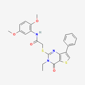 molecular formula C24H23N3O4S2 B3076601 N-(2,5-dimethoxyphenyl)-2-({3-ethyl-4-oxo-7-phenyl-3H,4H-thieno[3,2-d]pyrimidin-2-yl}sulfanyl)acetamide CAS No. 1040660-76-1