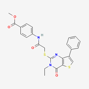molecular formula C24H21N3O4S2 B3076608 methyl 4-[2-({3-ethyl-4-oxo-7-phenyl-3H,4H-thieno[3,2-d]pyrimidin-2-yl}sulfanyl)acetamido]benzoate CAS No. 1040661-66-2