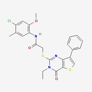 molecular formula C24H22ClN3O3S2 B3076635 N-(4-chloro-2-methoxy-5-methylphenyl)-2-({3-ethyl-4-oxo-7-phenyl-3H,4H-thieno[3,2-d]pyrimidin-2-yl}sulfanyl)acetamide CAS No. 1040662-84-7