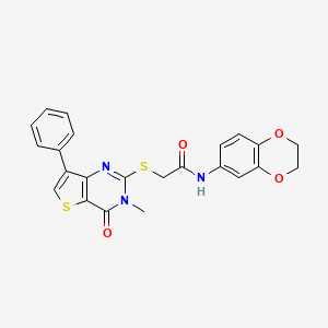 molecular formula C23H19N3O4S2 B3076677 N-(2,3-dihydro-1,4-benzodioxin-6-yl)-2-({3-methyl-4-oxo-7-phenyl-3H,4H-thieno[3,2-d]pyrimidin-2-yl}sulfanyl)acetamide CAS No. 1040682-14-1
