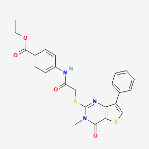 molecular formula C24H21N3O4S2 B3076683 ethyl 4-[2-({3-methyl-4-oxo-7-phenyl-3H,4H-thieno[3,2-d]pyrimidin-2-yl}sulfanyl)acetamido]benzoate CAS No. 1040682-29-8