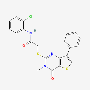 molecular formula C21H16ClN3O2S2 B3076691 N-(2-chlorophenyl)-2-({3-methyl-4-oxo-7-phenyl-3H,4H-thieno[3,2-d]pyrimidin-2-yl}sulfanyl)acetamide CAS No. 1040682-45-8