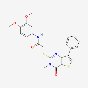 molecular formula C24H23N3O4S2 B3076700 N-(3,4-dimethoxyphenyl)-2-({3-ethyl-4-oxo-7-phenyl-3H,4H-thieno[3,2-d]pyrimidin-2-yl}sulfanyl)acetamide CAS No. 1040682-67-4