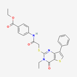 molecular formula C25H23N3O4S2 B3076706 ethyl 4-[2-({3-ethyl-4-oxo-7-phenyl-3H,4H-thieno[3,2-d]pyrimidin-2-yl}sulfanyl)acetamido]benzoate CAS No. 1040682-90-3