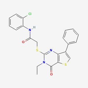 molecular formula C22H18ClN3O2S2 B3076714 N-(2-chlorophenyl)-2-({3-ethyl-4-oxo-7-phenyl-3H,4H-thieno[3,2-d]pyrimidin-2-yl}sulfanyl)acetamide CAS No. 1040682-98-1