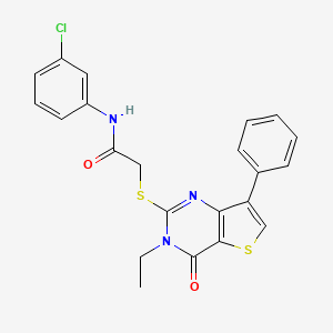 molecular formula C22H18ClN3O2S2 B3076718 N-(3-chlorophenyl)-2-({3-ethyl-4-oxo-7-phenyl-3H,4H-thieno[3,2-d]pyrimidin-2-yl}sulfanyl)acetamide CAS No. 1040683-06-4