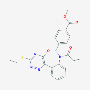molecular formula C23H22N4O4S B307693 methyl 4-[3-(ethylsulfanyl)-7-propionyl-6,7-dihydro[1,2,4]triazino[5,6-d][3,1]benzoxazepin-6-yl]benzoate 
