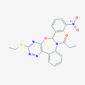 molecular formula C21H19N5O4S B307797 3-(Ethylsulfanyl)-6-{3-nitrophenyl}-7-propionyl-6,7-dihydro[1,2,4]triazino[5,6-d][3,1]benzoxazepine 
