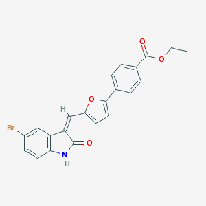 molecular formula C22H16BrNO4 B307820 ETHYL 4-(5-{[(3Z)-5-BROMO-2-OXO-2,3-DIHYDRO-1H-INDOL-3-YLIDENE]METHYL}FURAN-2-YL)BENZOATE 