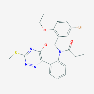 molecular formula C22H21BrN4O3S B307870 6-(5-Bromo-2-ethoxyphenyl)-3-(methylsulfanyl)-7-propionyl-6,7-dihydro[1,2,4]triazino[5,6-d][3,1]benzoxazepine 