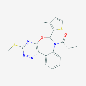 molecular formula C19H18N4O2S2 B307887 3-(Methylsulfanyl)-6-(3-methyl-2-thienyl)-7-propionyl-6,7-dihydro[1,2,4]triazino[5,6-d][3,1]benzoxazepine 