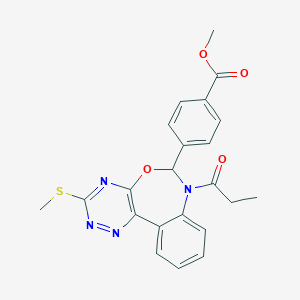 molecular formula C22H20N4O4S B307954 methyl 4-[3-(methylsulfanyl)-7-propionyl-6,7-dihydro[1,2,4]triazino[5,6-d][3,1]benzoxazepin-6-yl]benzoate 