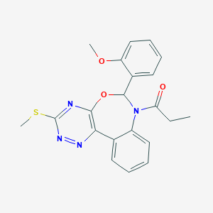 molecular formula C21H20N4O3S B307981 1-[6-(2-METHOXYPHENYL)-3-(METHYLSULFANYL)[1,2,4]TRIAZINO[5,6-D][3,1]BENZOXAZEPIN-7(6H)-YL]-1-PROPANONE 