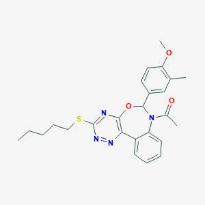 molecular formula C25H28N4O3S B308075 1-[6-(4-METHOXY-3-METHYLPHENYL)-3-(PENTYLSULFANYL)[1,2,4]TRIAZINO[5,6-D][3,1]BENZOXAZEPIN-7(6H)-YL]-1-ETHANONE 