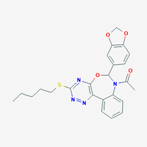 molecular formula C24H24N4O4S B308134 1-[6-(1,3-BENZODIOXOL-5-YL)-3-(PENTYLSULFANYL)[1,2,4]TRIAZINO[5,6-D][3,1]BENZOXAZEPIN-7(6H)-YL]-1-ETHANONE 
