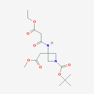molecular formula C16H26N2O7 B3081621 Tert-butyl 3-(3-ethoxy-3-oxopropanamido)-3-(2-methoxy-2-oxoethyl)azetidine-1-carboxylate CAS No. 1105662-91-6