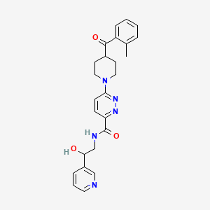 molecular formula C25H27N5O3 B3081663 N-(2-hydroxy-2-(pyridin-3-yl)ethyl)-6-(4-(2-methylbenzoyl)piperidin-1-yl)pyridazine-3-carboxamide CAS No. 1107014-69-6