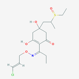 molecular formula C17H26ClNO5S B3081746 2-[(Z)-N-[(E)-3-chloroprop-2-enoxy]-C-ethylcarbonimidoyl]-5-(2-ethylsulfinylpropyl)-3,5-dihydroxycyclohex-2-en-1-one CAS No. 111031-08-4