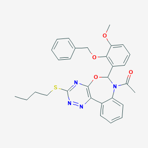 molecular formula C30H30N4O4S B308208 7-acetyl-6-[2-(benzyloxy)-3-methoxyphenyl]-3-(butylsulfanyl)-6,7-dihydro[1,2,4]triazino[5,6-d][3,1]benzoxazepine 