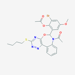 molecular formula C25H25BrN4O5S B308216 2-[7-Acetyl-3-(butylsulfanyl)-6,7-dihydro[1,2,4]triazino[5,6-d][3,1]benzoxazepin-6-yl]-6-bromo-4-methoxyphenyl acetate 