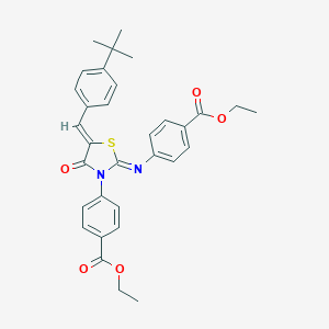 molecular formula C32H32N2O5S B308257 ethyl 4-(5-(4-tert-butylbenzylidene)-2-{[4-(ethoxycarbonyl)phenyl]imino}-4-oxo-1,3-thiazolidin-3-yl)benzoate 