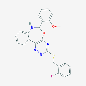 molecular formula C24H19FN4O2S B308327 2-{3-[(2-Fluorobenzyl)sulfanyl]-6,7-dihydro[1,2,4]triazino[5,6-d][3,1]benzoxazepin-6-yl}phenyl methyl ether 