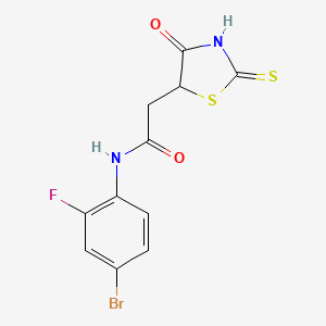 molecular formula C11H8BrFN2O2S2 B3083483 N-(4-bromo-2-fluorophenyl)-2-(2-mercapto-4-oxo-4,5-dihydro-1,3-thiazol-5-yl)acetamide CAS No. 1142200-10-9