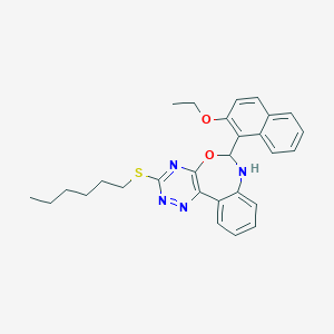 molecular formula C28H30N4O2S B308476 ethyl1-[3-(hexylthio)-6,7-dihydro[1,2,4]triazino[5,6-d][3,1]benzoxazepin-6-yl]-2-naphthylether 