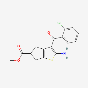 molecular formula C16H14ClNO3S B3085009 methyl 2-amino-3-(2-chlorobenzoyl)-5,6-dihydro-4H-cyclopenta[b]thiophene-5-carboxylate CAS No. 114777-66-1