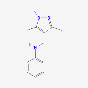 molecular formula C13H17N3 B3085260 N-((1,3,5-trimethyl-1H-pyrazol-4-yl)methyl)aniline CAS No. 1152894-90-0