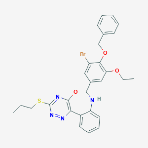 molecular formula C28H27BrN4O3S B308538 6-[4-(Benzyloxy)-3-bromo-5-ethoxyphenyl]-3-(propylsulfanyl)-6,7-dihydro[1,2,4]triazino[5,6-d][3,1]benzoxazepine 