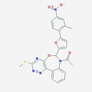 molecular formula C24H19N5O5S B308564 7-acetyl-6-(5-{4-nitro-2-methylphenyl}-2-furyl)-3-(methylsulfanyl)-6,7-dihydro[1,2,4]triazino[5,6-d][3,1]benzoxazepine 