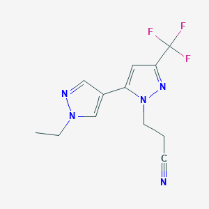 molecular formula C12H12F3N5 B3087010 3-(1'-Ethyl-5-(trifluoromethyl)-1'H,2H-[3,4'-bipyrazol]-2-yl)propanenitrile CAS No. 1170291-33-4