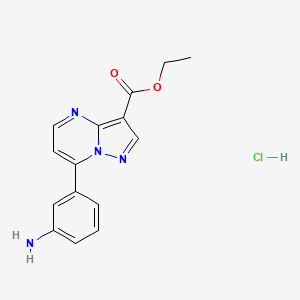 molecular formula C15H15ClN4O2 B3088626 Ethyl 7-(3-aminophenyl)pyrazolo[1,5-a]pyrimidine-3-carboxylate hydrochloride CAS No. 1185449-65-3