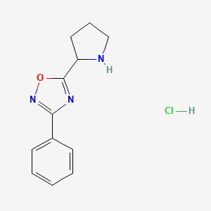 molecular formula C12H14ClN3O B3089607 3-Phenyl-5-(pyrrolidin-2-YL)-1,2,4-oxadiazole hydrochloride CAS No. 1196154-72-9