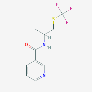 molecular formula C10H11F3N2OS B3090008 N-(1-Methyl-2-trifluoromethylsulfanyl-ethyl)-nicotinamide CAS No. 1204234-41-2