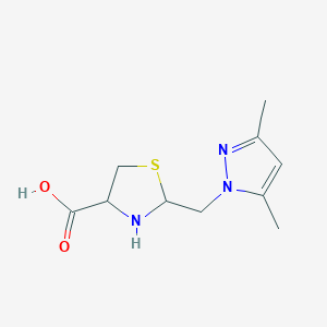 molecular formula C10H15N3O2S B3091708 2-[(3,5-dimethyl-1H-pyrazol-1-yl)methyl]-1,3-thiazolidine-4-carboxylic acid CAS No. 1218511-45-5