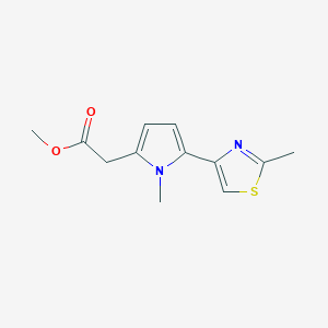 molecular formula C12H14N2O2S B3092440 Methyl [1-methyl-5-(2-methyl-1,3-thiazol-4-yl)-1H-pyrrol-2-yl]acetate CAS No. 1227954-82-6