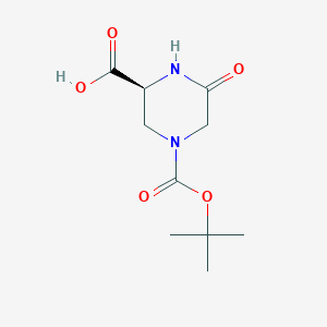 molecular formula C10H16N2O5 B3093228 (S)-4-(tert-Butoxycarbonyl)-6-oxopiperazine-2-carboxylic acid CAS No. 1240586-09-7