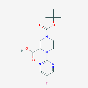 molecular formula C14H19FN4O4 B3094858 4-(Tert-butoxycarbonyl)-1-(5-fluoropyrimidin-2-yl)piperazine-2-carboxylic acid CAS No. 1261229-50-8