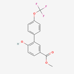 molecular formula C15H11F3O4 B3095059 Methyl 6-hydroxy-4'-(trifluoromethoxy)-[1,1'-biphenyl]-3-carboxylate CAS No. 1261855-31-5