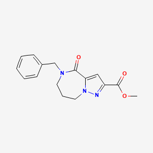 molecular formula C16H17N3O3 B3096424 methyl 5-benzyl-4-oxo-4H,5H,6H,7H,8H-pyrazolo[1,5-a][1,4]diazepine-2-carboxylate CAS No. 1281872-49-8